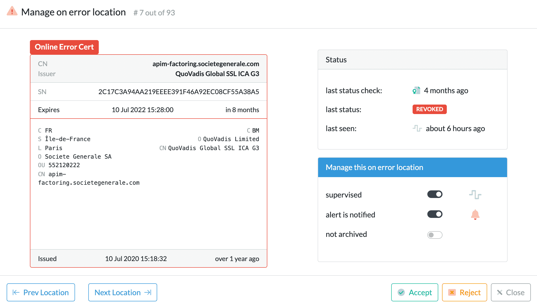 Modal - manage invalid online certificate